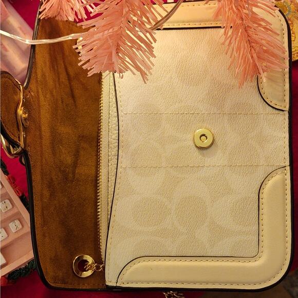 Coach 7287 Georgie Crossbody Bag Signature Canvas Chalk Gold Chain Strap Leather - Picture 9 of 12